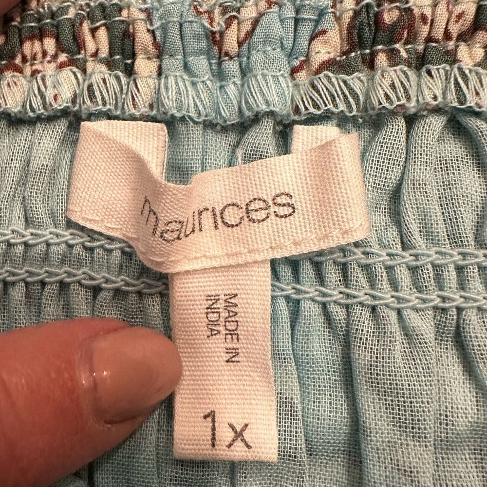 New Maurices Women's Boho Top Shirt Cotton Smocked Puff Sleeve 1X NWT Hippie - Picture 6 of 12